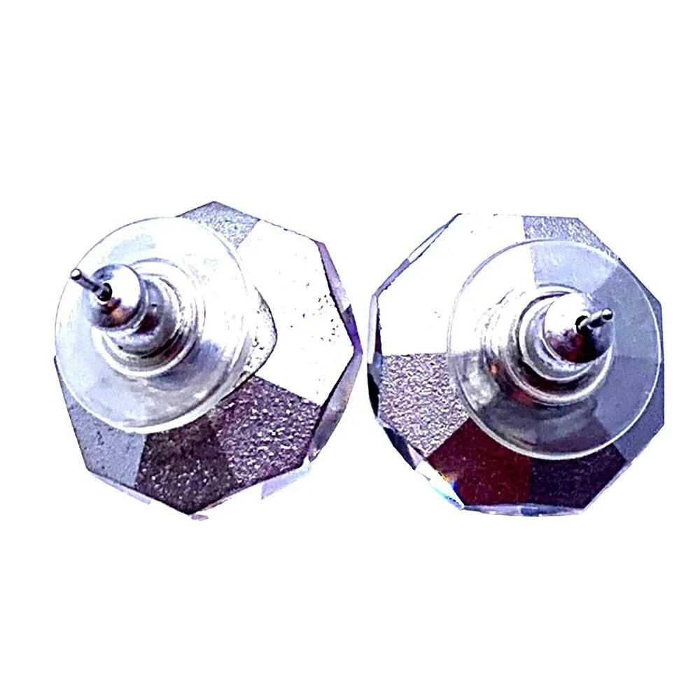 Faceted Aurora Borealis Crystal Stud Earrings 16 mm Silver-Tone Backing Wedding
